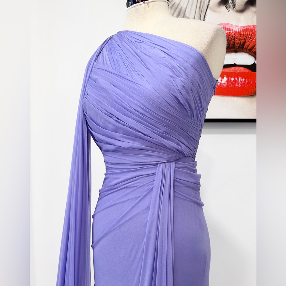 Zuhair Murad Draped One Shoulder Silk Chiffon Maxi Dress in Purple - Picture 7 of 15